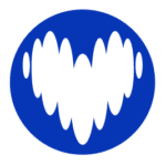 Logo bleu ovale avec formes blanches